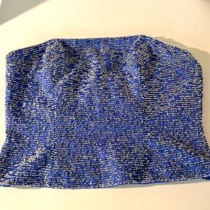 Heavily beaded formal bustier top periwinkle silver beads